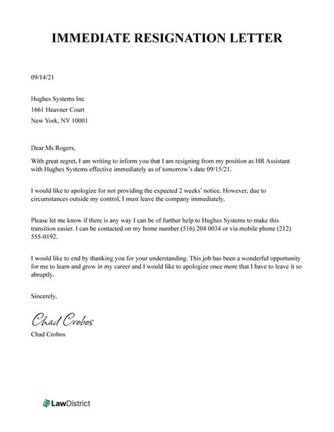 Immediate Resignation and Notice Period Requirements in the .